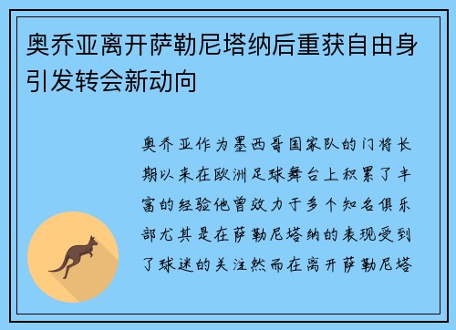 奥乔亚离开萨勒尼塔纳后重获自由身引发转会新动向